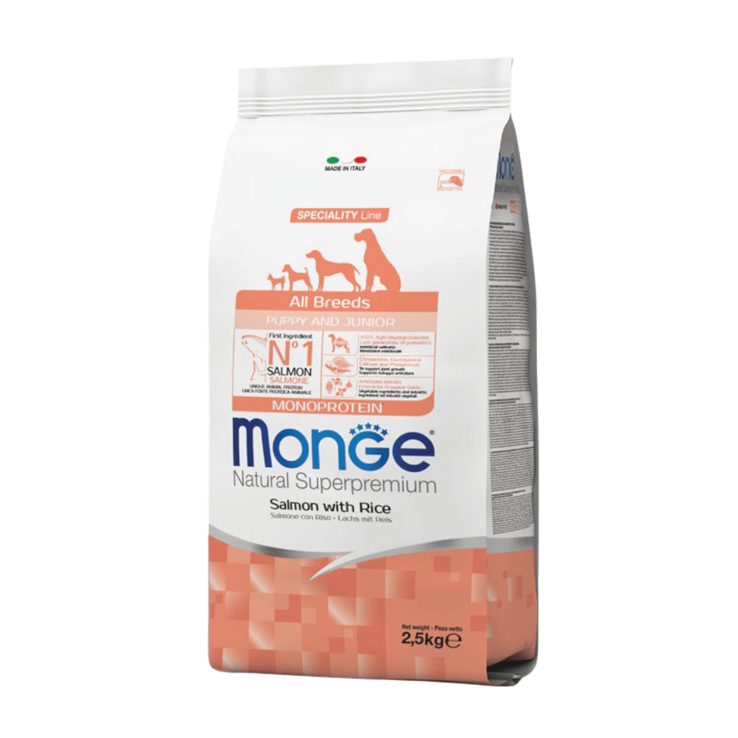 Monge Natural Superpremium All Breeds Puppy and Junior - Salmon with Rice Monge Natural Superpremium All Breeds Puppy and Junior Salmon with Rice